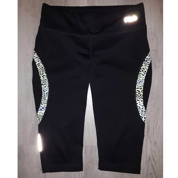 Fila Sport Running Cropped Capri Leggings Size Large Black Green Leopard Print - Picture 1 of 7